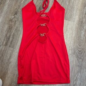 Red chain detail mini dress